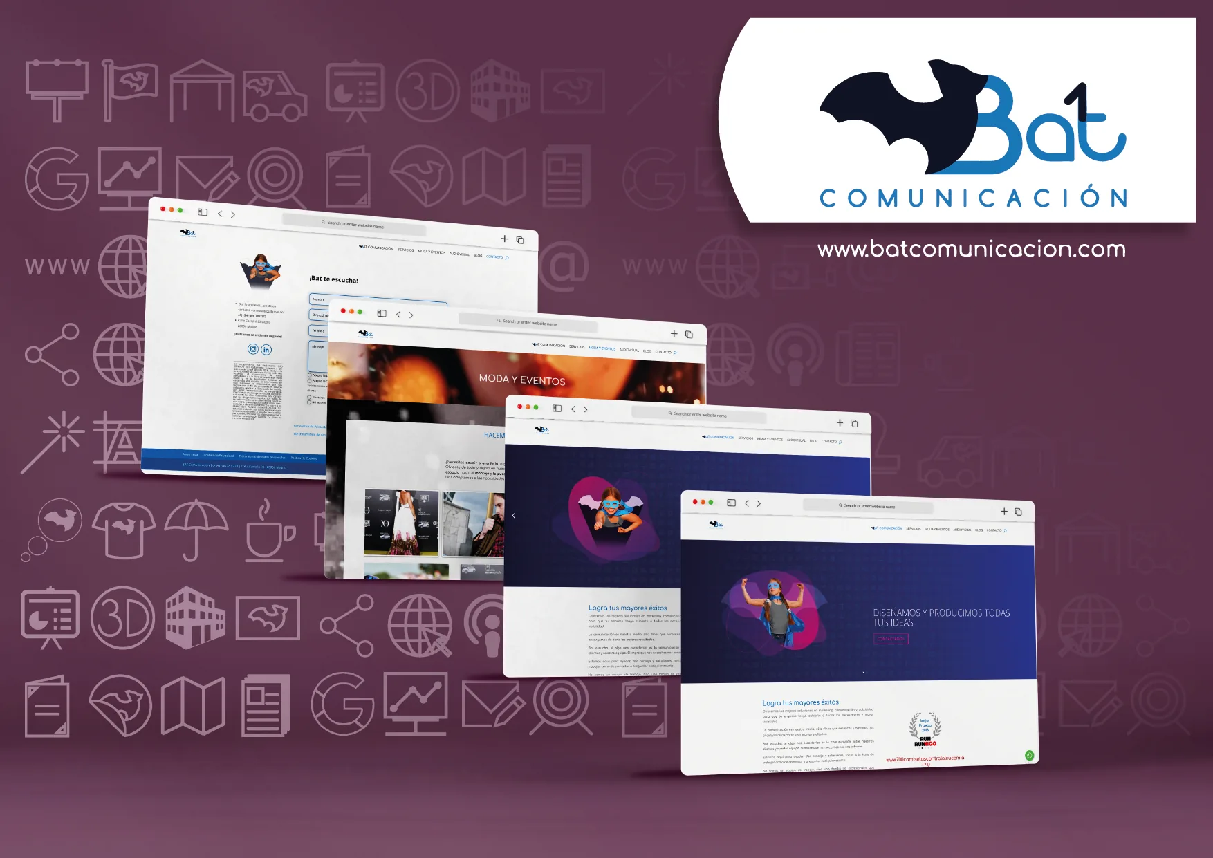 Web y CMS de BatComunicación, agencia de marketing en Madrid, desarrollado por Caverna Tecnológica